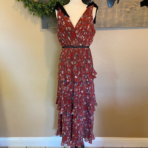 NWOT Lulus Such Sophistication Rust Red Floral Print Pleated Maxi Dress - Picture 3 of 16